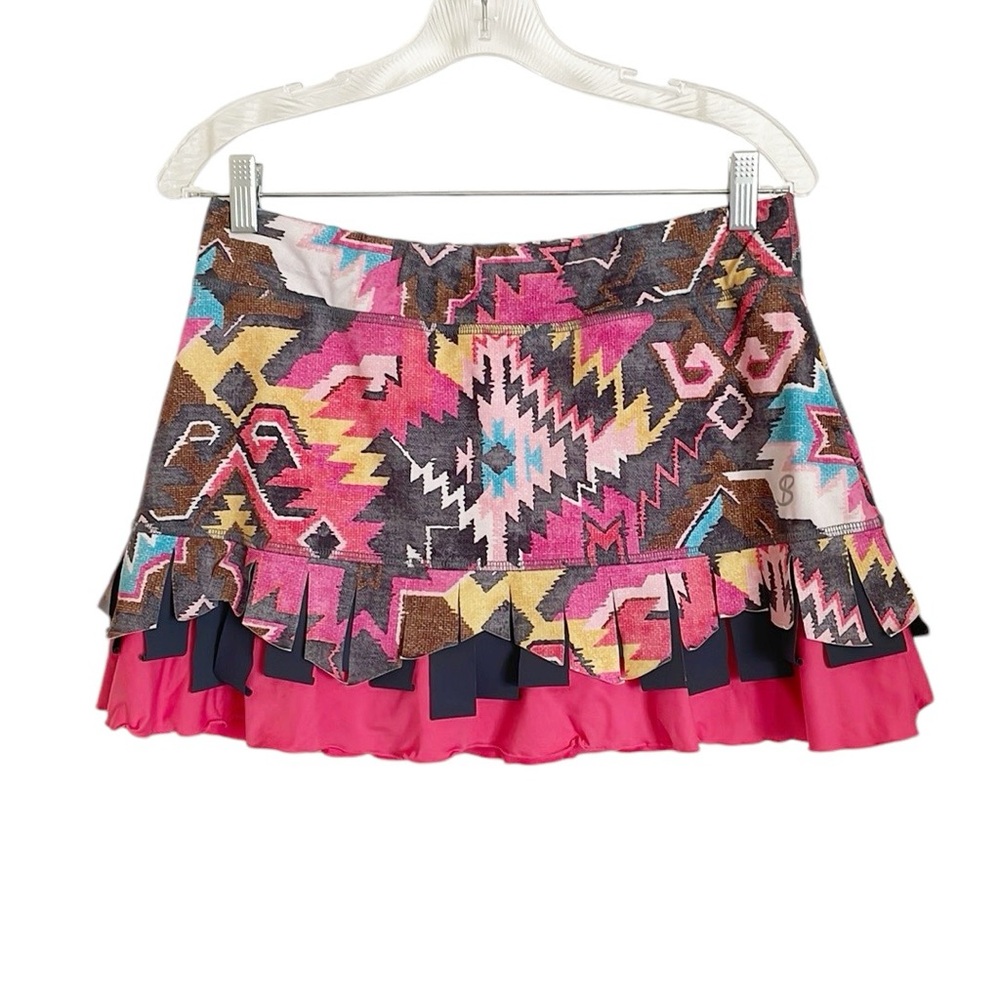 Sofibella Alfani Collection 13” Pink Aztec Print Fringe Tennis Mini Skirt size L